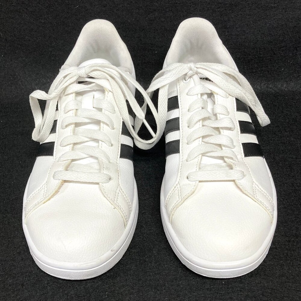 Womens Adidas Shoes Size 10 White Black Cloudfoam Court Sneakers - Picture 6 of 10